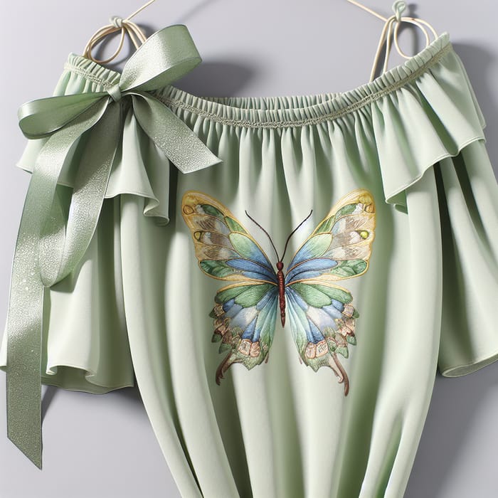 Stylish Pistachio Off-Shoulder Top with Butterfly Design