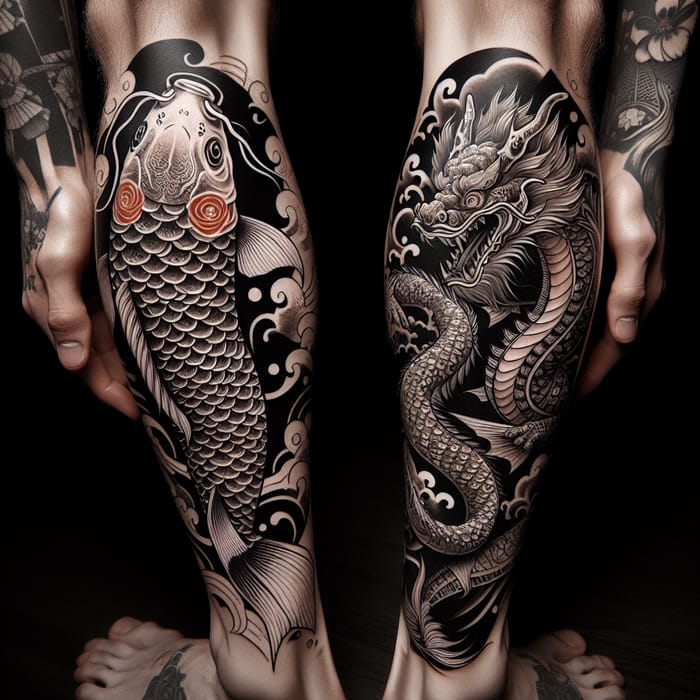Stunning Japanese Koi Fish and Dragon Leg Tattoo Designs
