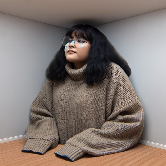 Giant Girl in Cramped Room: Squeezed Between Walls