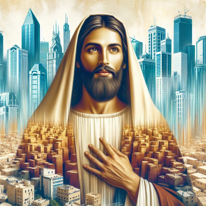 Jesus in New Jerusalem - Symbolic Modern City Illustration