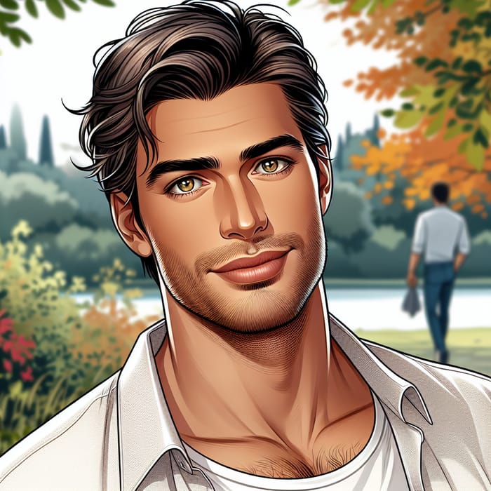 Mediterranean Man - Adam in Autumn Park | Portrait Illustration