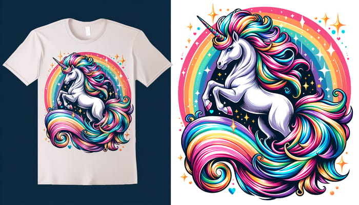 Whimsical Unicorn T-shirt Design | Vibrant, Bride Colors