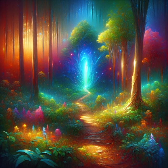 Ethereal Mystical Forest Scene | Glowing Portal & Hidden Pathway
