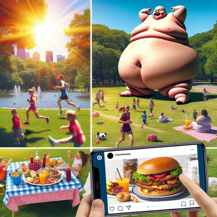 Funny Park Scene: Zoom in to Discover Surprising Big Tummy