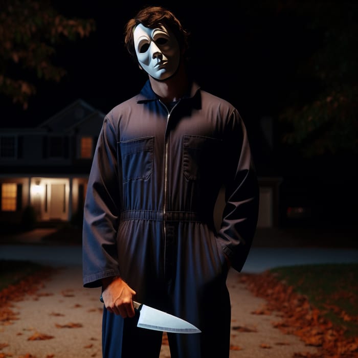 Michael Myers: Eerie Masked Figure in Blue Jumpsuit