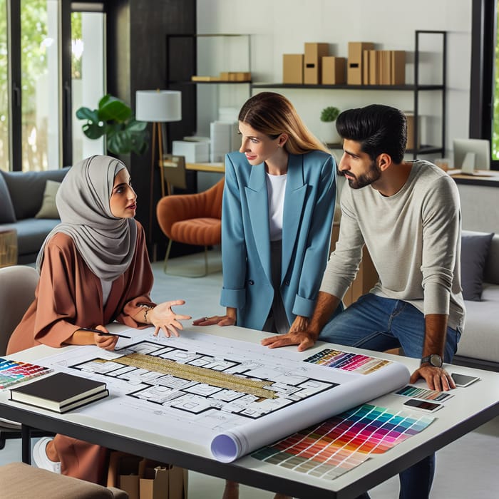 Interior Designer Meeting Homeowners in Office for Project Discussion