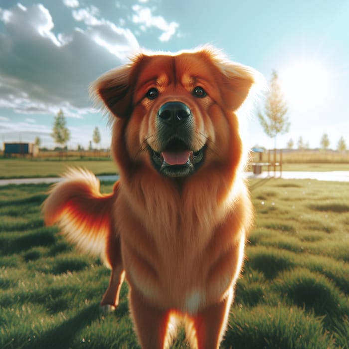 Bright Red Dog on Green Grass | Medium-Sized Mixed Breed