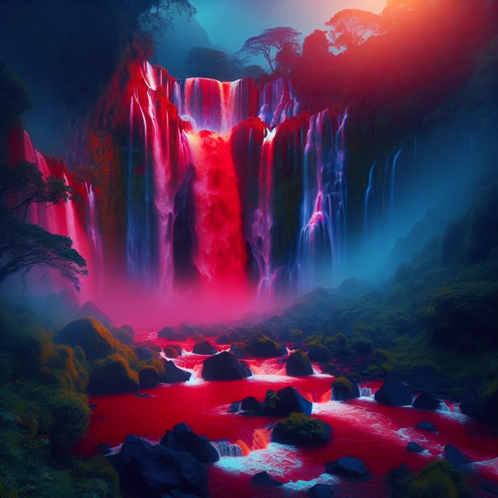 Mystical Red Waterfall - Enchanting Cascading Scene