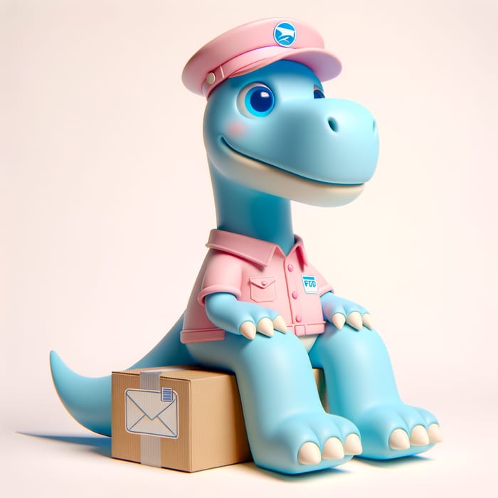 Cute Blue Dino Mailman in Pastel Pink, Disney Pixar 3D Style