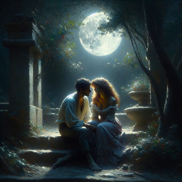 Romantic Oil Painting of a Secret Love Affair