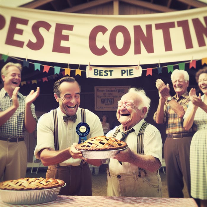 Vintage Photo: Elderly Man Joyfully Wins Best Pie Ribbon