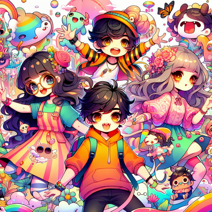 Explore Whimsical Kawaii Anime Characters with Colorful Surroundings