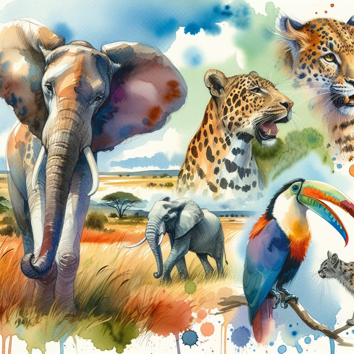 Vibrant Watercolor Wildlife Depictions