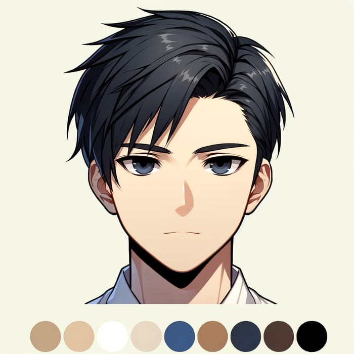 Anime-Style Male Character with Neat Black Hair | Comedic Twist