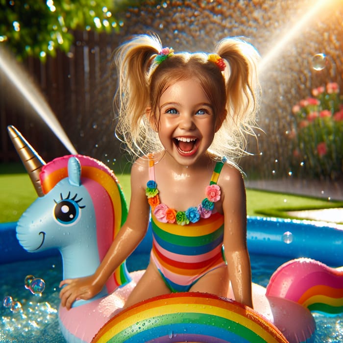 Playful Kid Splashing in Garden Pool - Fun and Colorful Scene