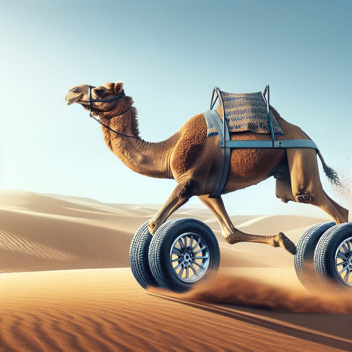 Camel with Car Wheel Running Scene