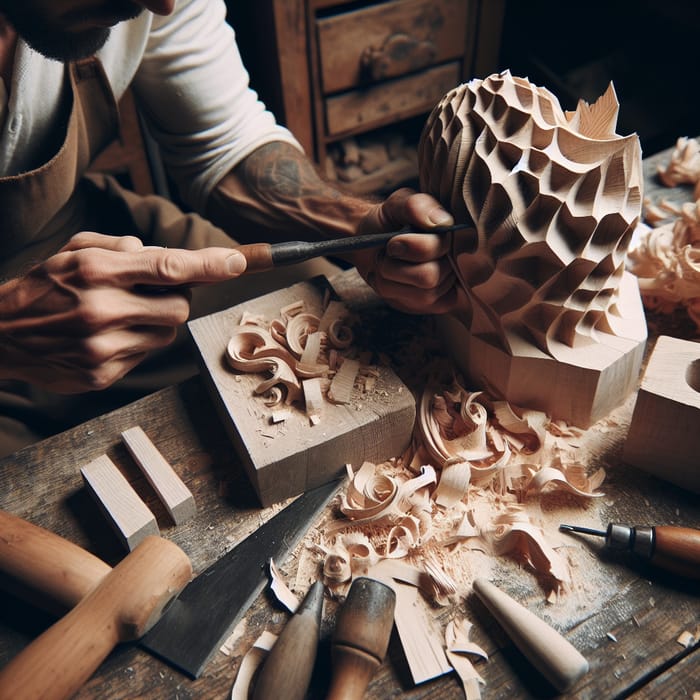 Wood Sculptor Crafting Abstract Sculpture