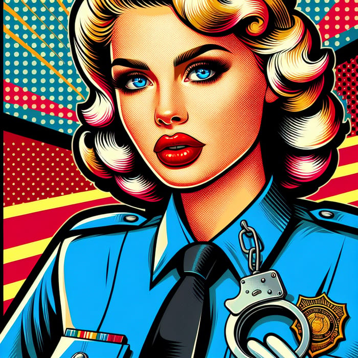 Bold Nordic Policewoman in Vibrant 1950s Street Art Style