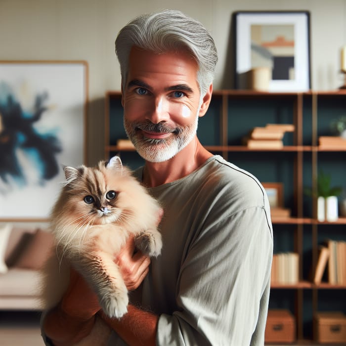 Man Poses with Cat | Endearing Image
