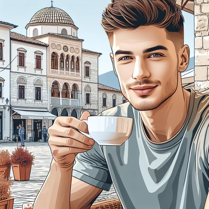Handsome Young Man Enjoying Coffee in Prizren