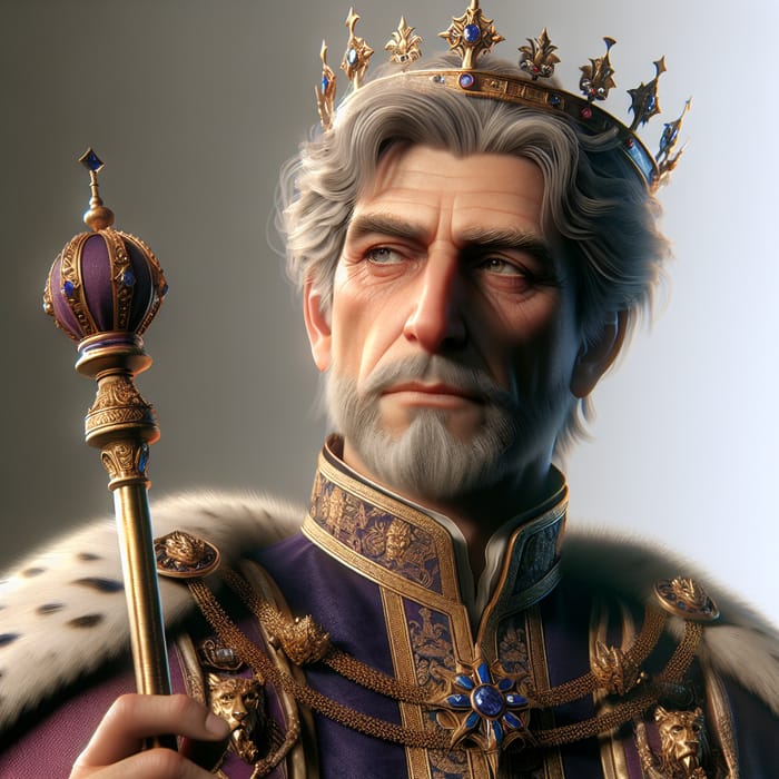 Regal King William in Ornate Purple Robes | Noble Monarch
