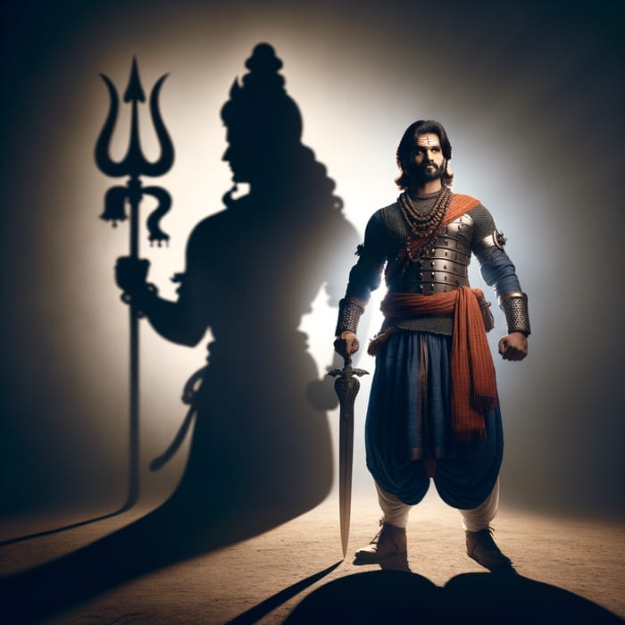 Warrior King Chatrapati Shivaji Maharaj with Divine Shadow of Mahadev