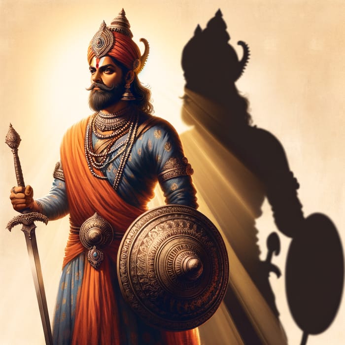 Shivaji Maharaj in Traditional Attire with Lord Rama's Shadow