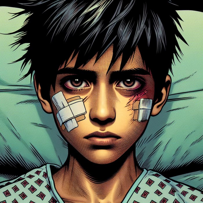 Young Heroic Boy: Comic Book Style in Hospital Gown