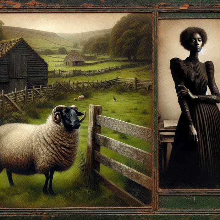 Vintage Black Dress and Sheep in Stylish Country Setting