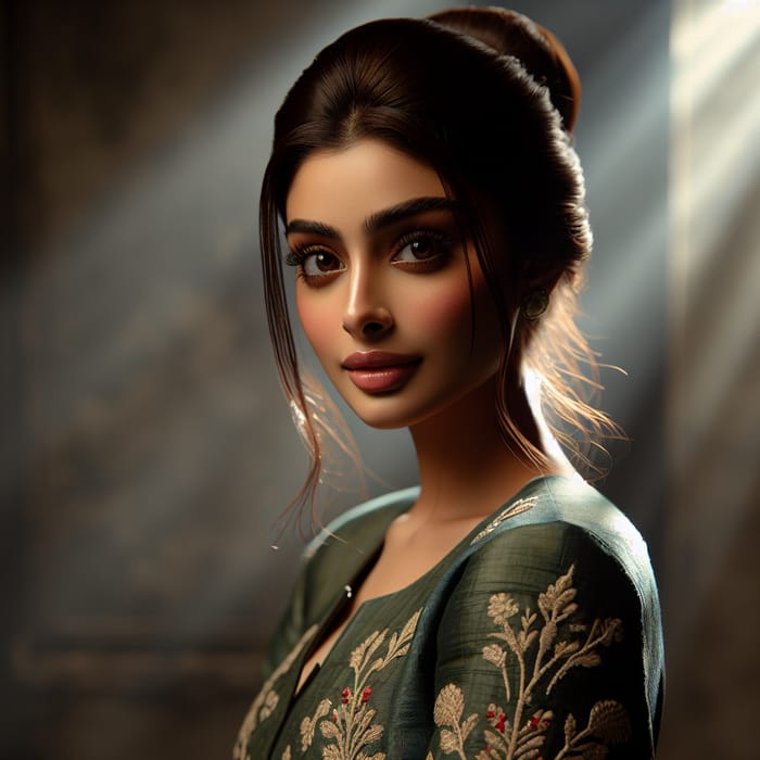 Captivating South Asian Woman in Green Dress - Beautiful Girl