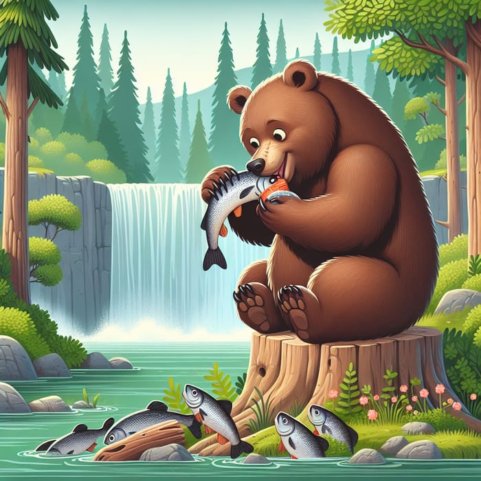 Bear Eating Cat Surrounded by Wildlife