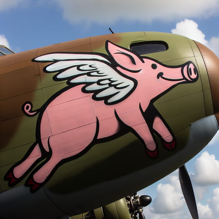 World War 2 Nose Art: Whimsical Flying Pig Illustration