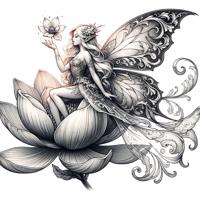 Fairy Tattoo Design on Flower | Enchanting & Delicate Artwork