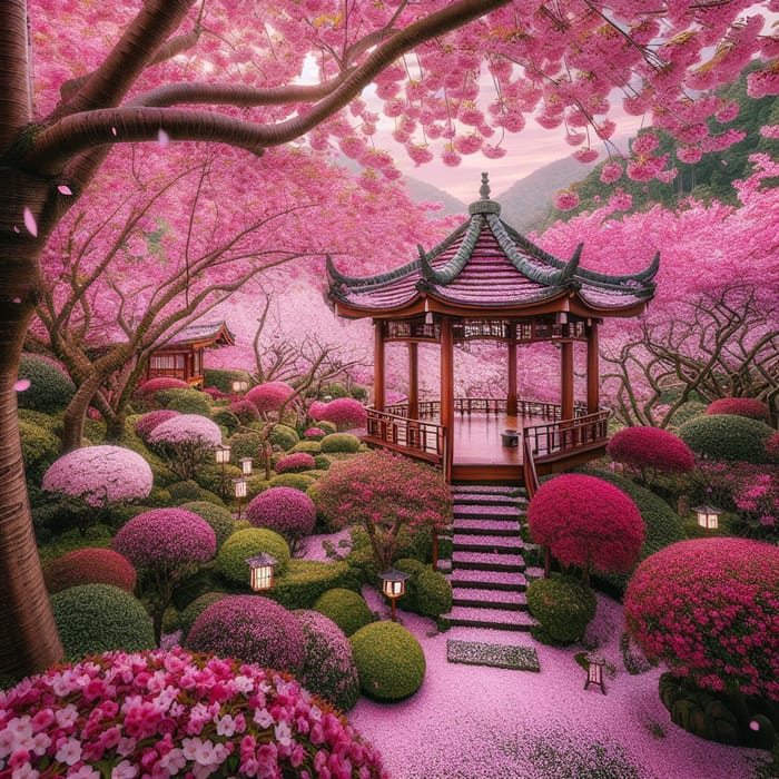 Tranquil Sakura Garden with Charming Gazebo