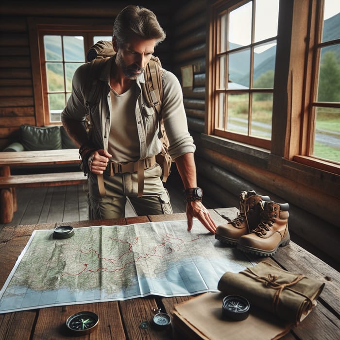 Man Traveler Studying Map for Adventure Planning