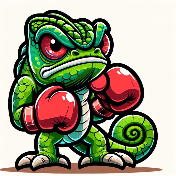 Angry Chameleon Boxing in Cartoon Style