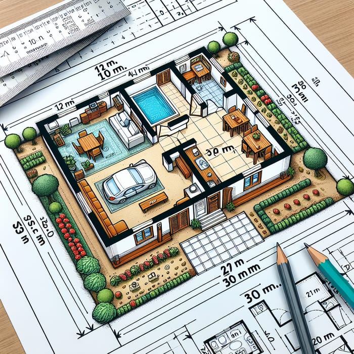 Spacious Living Room, Bathroom, Dining Area- Floor Plan Layout