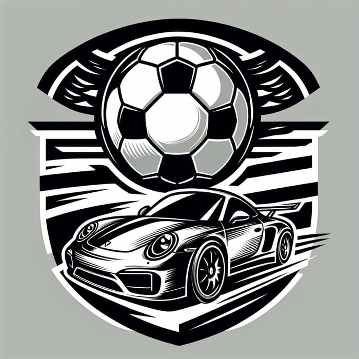 Sleek Sports Car Football Emblem with Soccer Ball