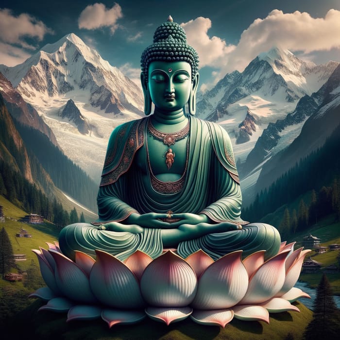 Buddha Meditating in Snow-Capped Mountains