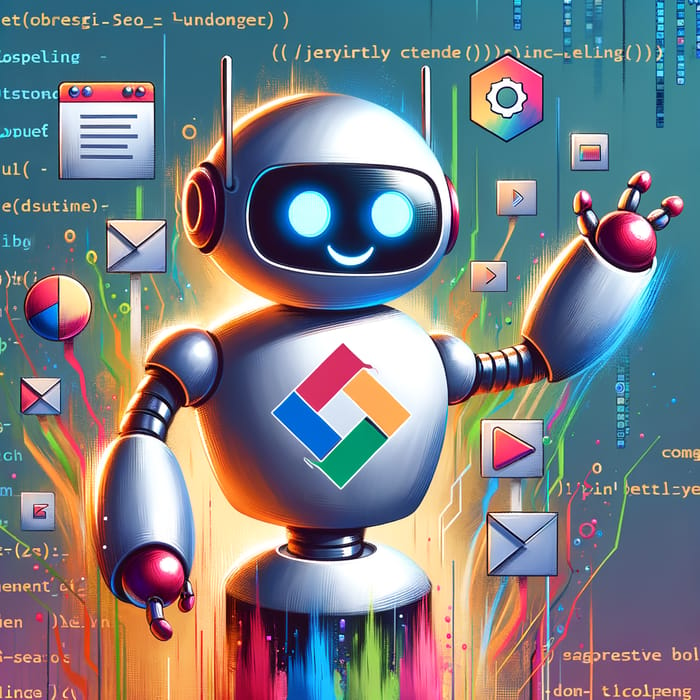 Friendly Coding Bot Helper with React Logo - Engaging Digital Art