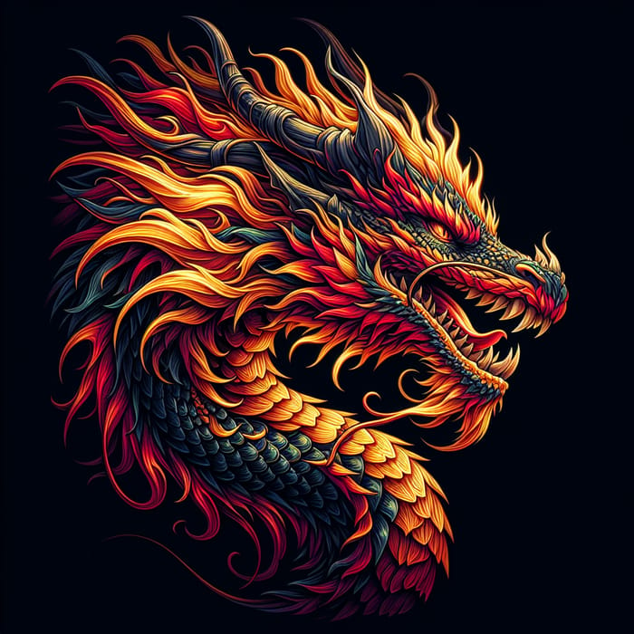 Stunning Fire Dragon Head Illustration - Mythical Art