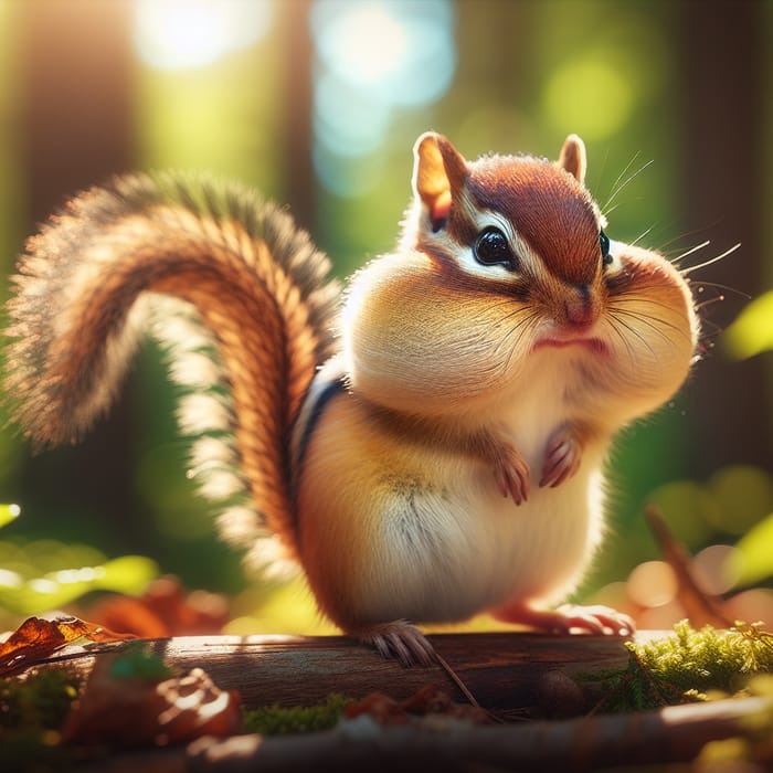 Chubby Cheeked Chipmunk with Lush Tail in Enchanted Woodland