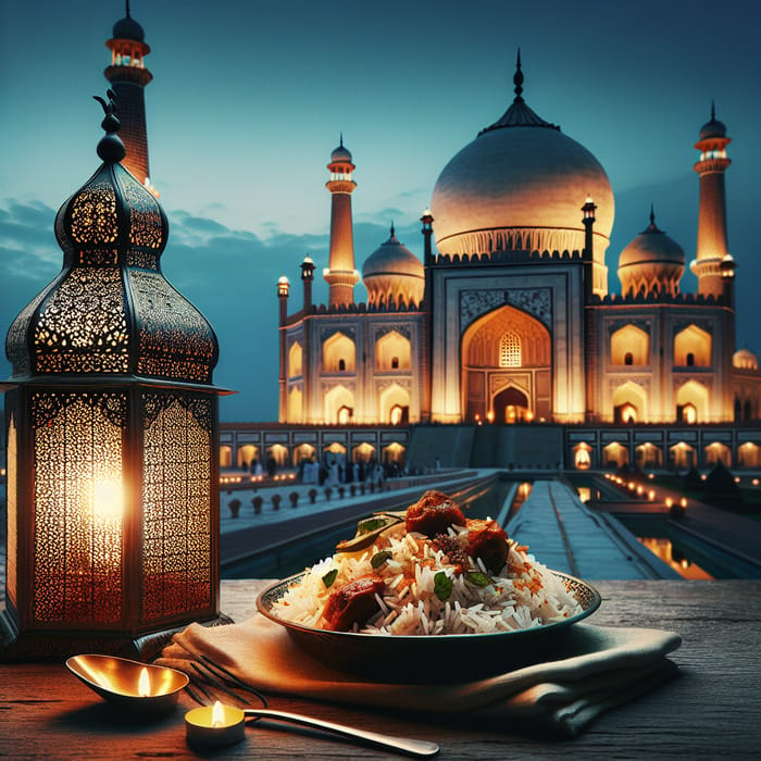 Illuminated Lantern & Mosque with Biriyani - Cultural Fusion
