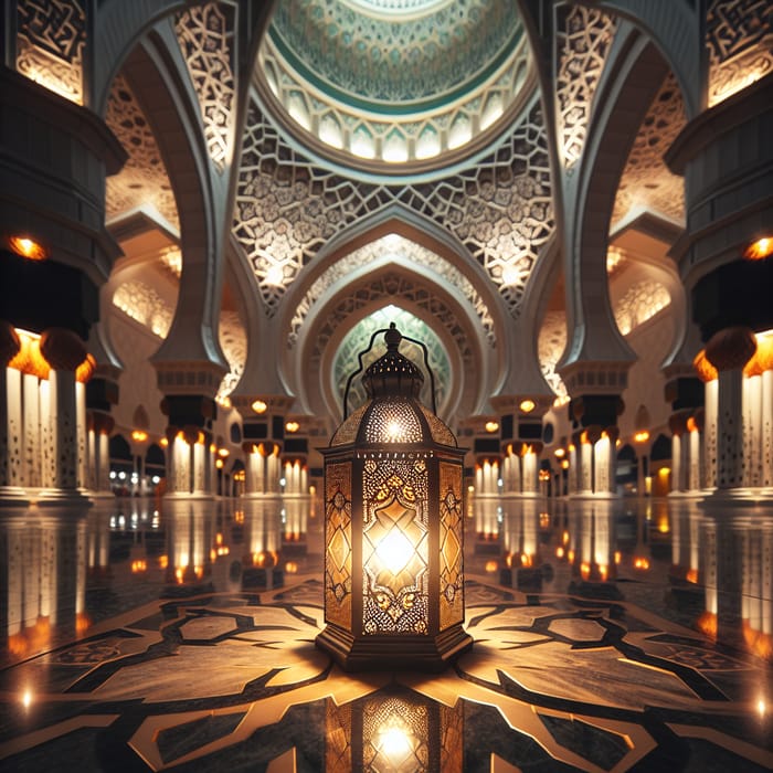 Glowing Lantern in Ramadan Mosque Interior & Biryani