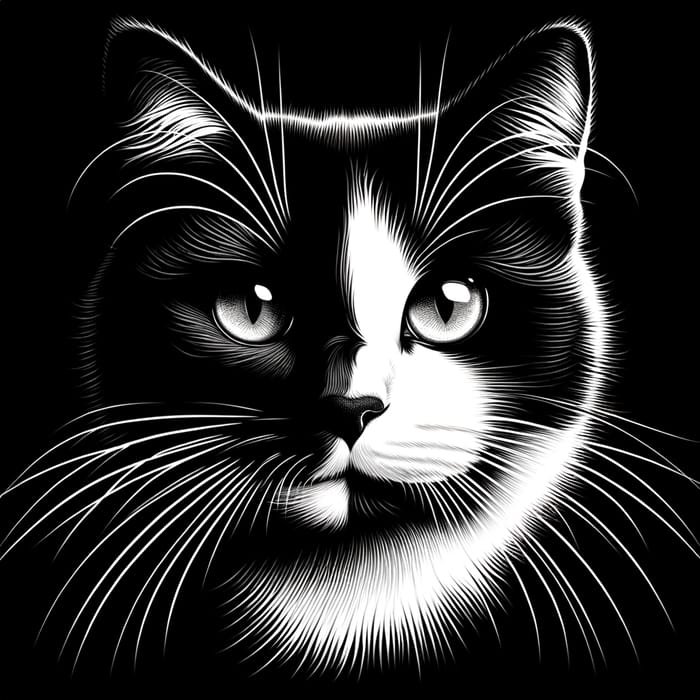 Black and White Cat in High Contrast | 2-Color Monochrome