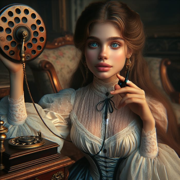 Victorian Girl Calling on an Antique Phone Painting