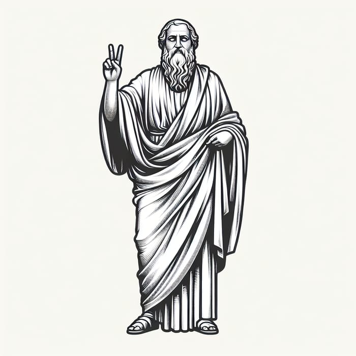 Aristotle Making Peace Sign Gesture in Greek Robes