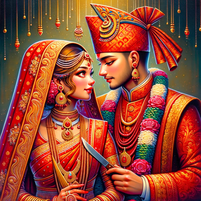 Vibrant Nepalese Wedding Photo | Crimson Sari & Traditional Attire