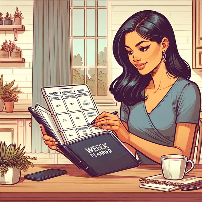 Beautiful Young Woman Using Weekly Planner | Kitchen Table Art