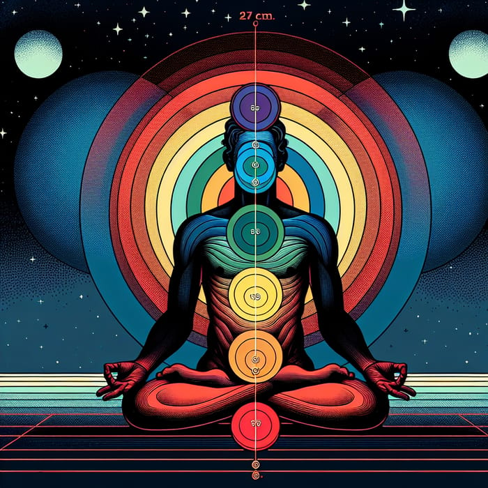 Man Meditating in Siddhasana Pose Surrounded by Colorful Aura in Space